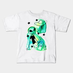 Alien UFO Watercolor Kids T-Shirt